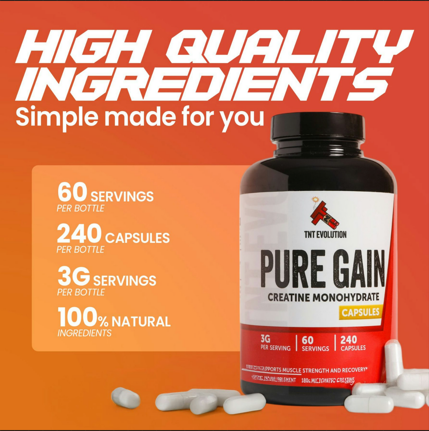 Creatine Monohydrate Capsules - 60 Servings